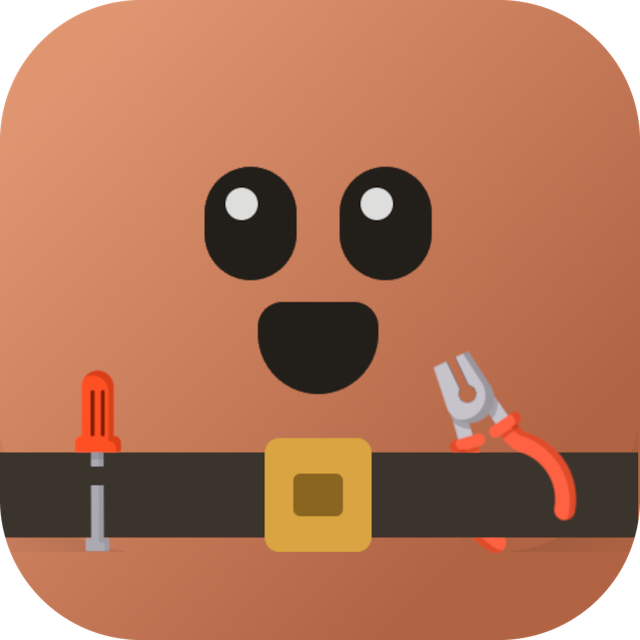 Fixby's mascot — a friendly face with a tool belt